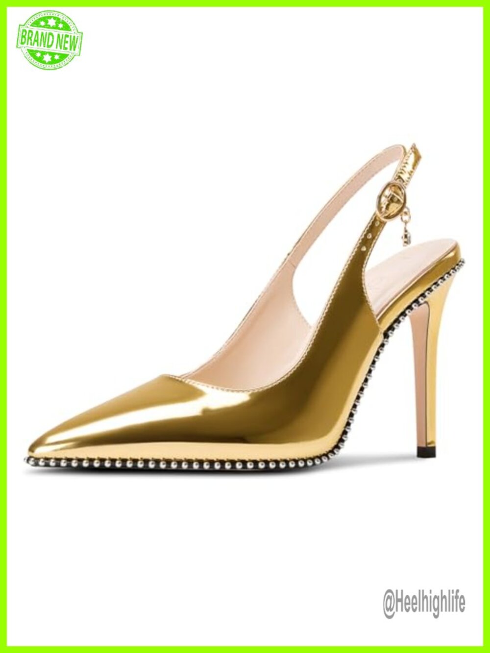 Beaded Slingback Pumps Faux Leather Stiletto Heels Formal